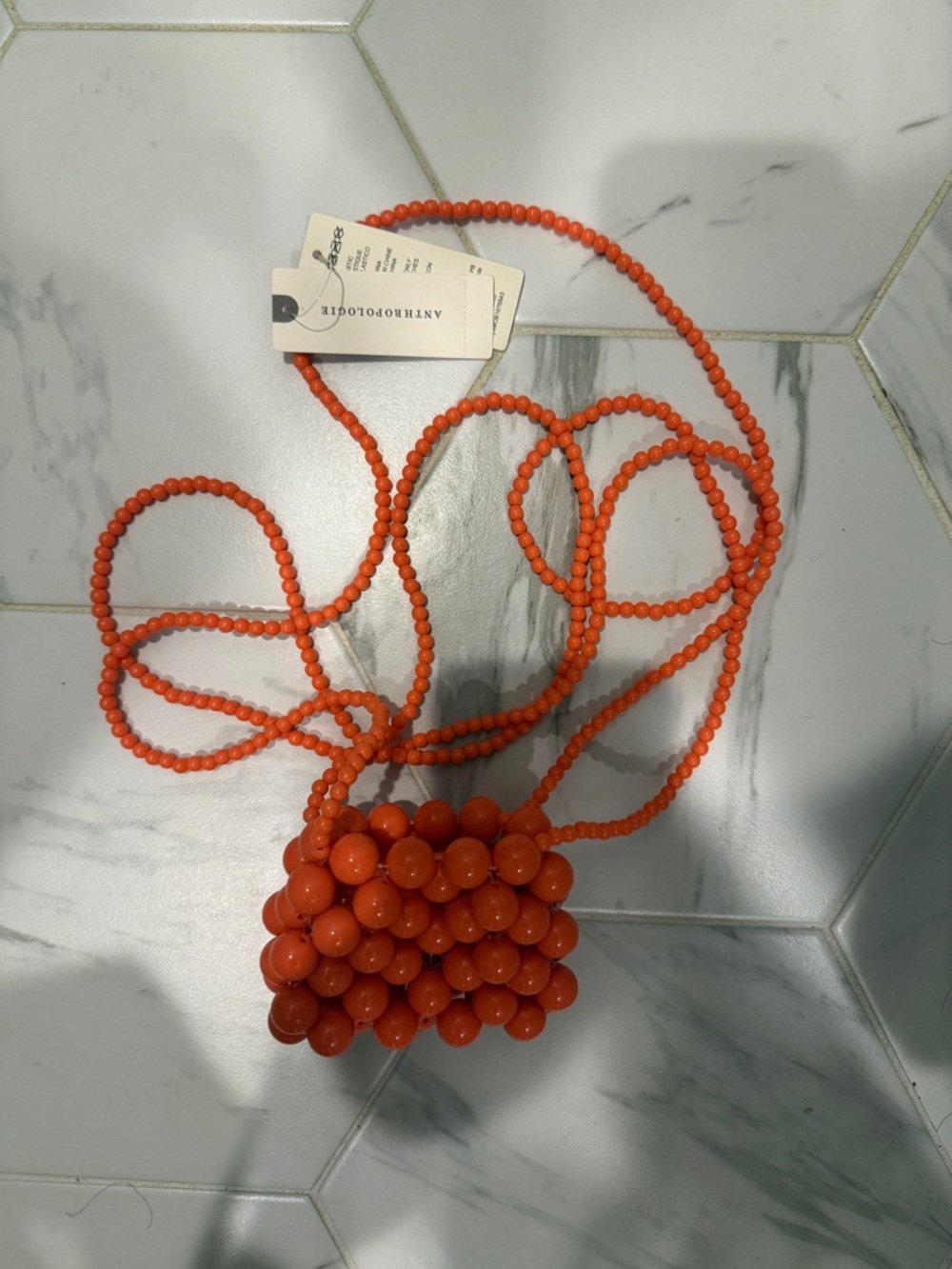 Anthropologie Orange Beaded Mini-Bag